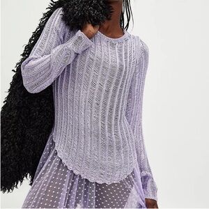 Free People Large Top Intimately Lets Dance Long Sleeve purple lurex ladder knit